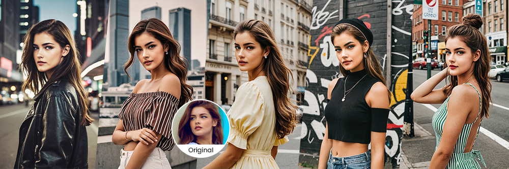 collage AI street photography photos generated with Vivid AI in different styles